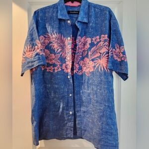 Tommy Bahama Blue and Pink Casual Button Down Shirt
